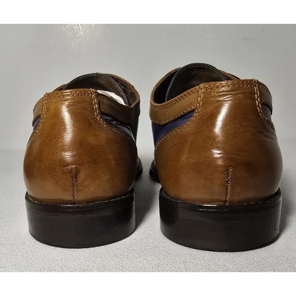 Fratelli Footwear Mens Tan/Blue Leather Wingtip Monk Strap Dress Shoes Sz US 9.5